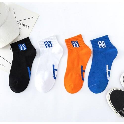 3Pairs Ankle Short Street Fashion Socks Cotton Capital Letter A Bright Orange Blue Big Brand Logo Hipster Foot Sole Funny Feet