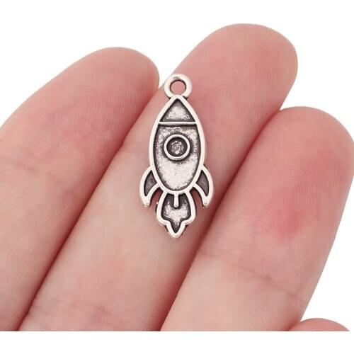 30 x Tibetan Silver Rocket Moon Ship Toy Charms Pendants Beads for Necklace Bracelet Jewelry Making 24x10mm