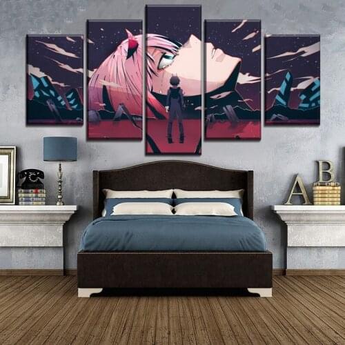 5 Pieces Canvas Japan Anime Franxx Posters Wall Art Decor Hiro Hd Paintings Modular Pictures For Living Home Decoration