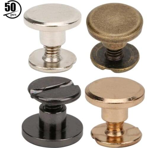 50 Sets 6.5mm Brass Stud Screw Flat Head Studs Screws Nail Rivets DIY Leather Craft Fastener Screwback