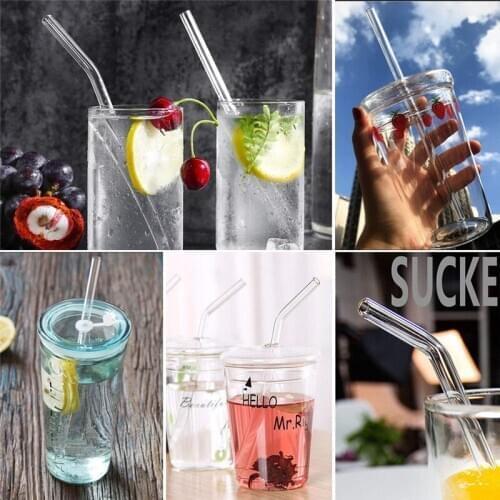 6pcs/set Transparent Tempered Borosilicate Glass Drinking Party Bar Drink 8mm Thick Bent Straws