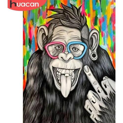 HUACAN 5D DIY Diamond Painting Monkey Full Square/Round Diamond Embroidery Cross Stitch Animal Mosaic Orangutan Home Decor