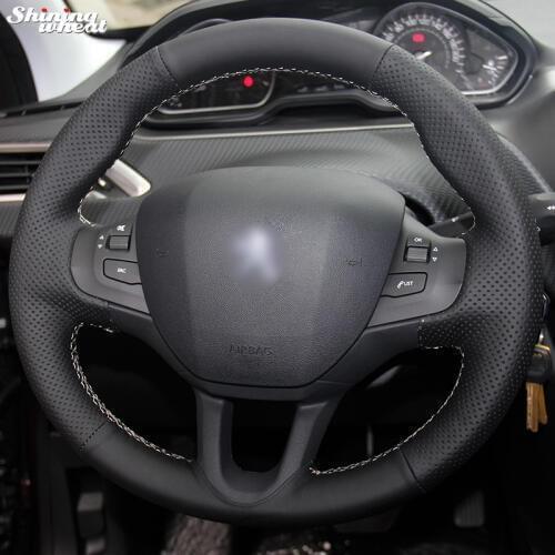 Shining wheat Hand-stitched Black Leather Steering Wheel Cover for Peugeot 208 Peugeot 2008 Car Special