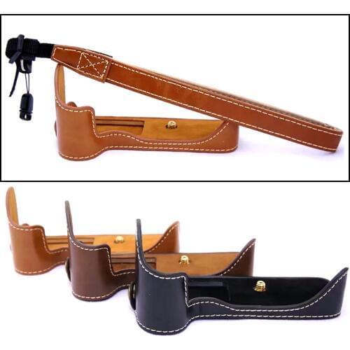 DEEREKIN PU Leather Half Case with Strap for Canon EOS 200D / EOS Rebel SL2 Digital DSLR Camera Brown/Black/Coffee