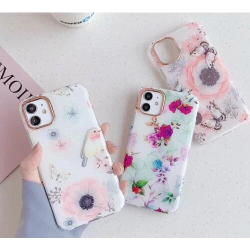 Gimfun Plating Flower Butterfly Marble Phone Case for iPhone 11 Pro Max Xr Xs Max 7 8plus Glossy Soft IMD Clear Tpu Back Cover