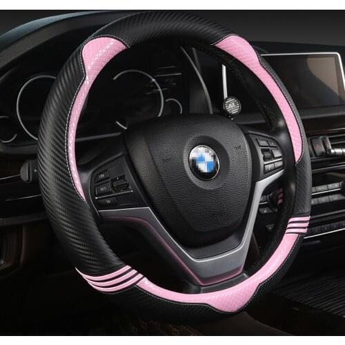 Steering Wheel Cover for Girl 38 CM Car Styling Carbon fiber Leather Steering Wheel Cover for Women Cute Car Accessories