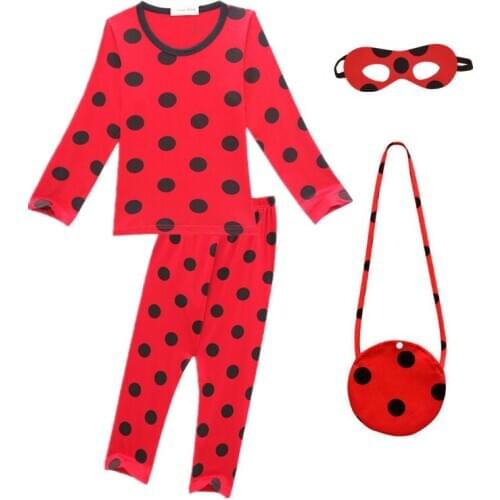 Girls Boys Fantasia Spandex Redbug Costumes Kids Christmas Party Clothes Children Red bug Pajamas Home Wear for Girl with Bag