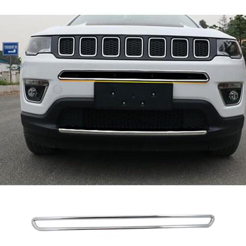For Jeep Compass 2017 2018 2019 2020 Car Body ABS Chrome License Plat Racing Grid Grill Grille Hood Panel Frame Moulding 1pcs