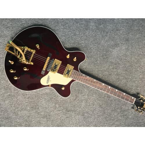 China OEM powers customs custom shop Light Wine red Hollow Jazz Electric Guitar with Bigsby Tremolo Golden Hardware