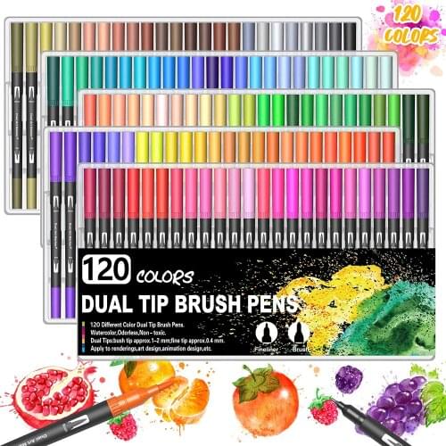 Colouring Pens, 120 Colors Felt Tip Pens Double Art Watercolour Marker Pens, Dual Tip Brush Pens Fine Tip Brush Markers for Adul