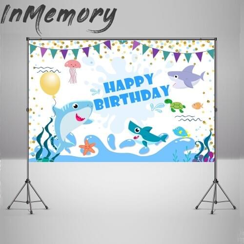 Custom Under Sea Water Shark Background Cartoon Baby Shower Backdrop for Kids Birthday Party Decortion Banner Photoshoot Props