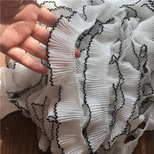 5Yds 4cm wide exquisite chiffon fabric dog teeth crochet pleated skirt cuffs doll clothes lace accessories Z1485