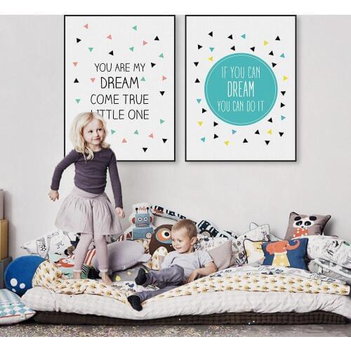 Modern Nordic Typography Dream Quote Canvas Art Print Poster Nursery Wall Picture Home Kids Baby Room Decor Painting No Frame