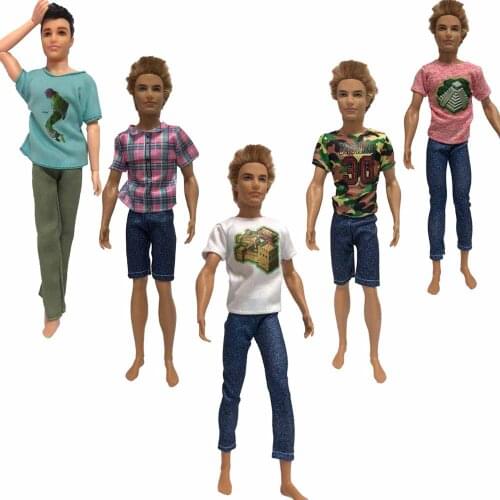 NK 5 Set/Lot Cute Kawaii Baby Toys Beautiful Casual Suits Clothes Tops Pants For Barbie Boy Friend Ken Dolls For Barbie Doll DZ