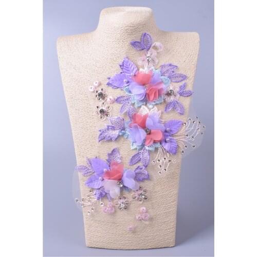 Purple Embroidery Lace Applique For Wedding Dress Clothes Diy 3D Flower Lace Neckline Collar Decorate Sewing Womens Patches