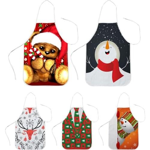CLOOCL Merry Christmas Kitchen Apron for Women Sleeveless Polyester Aprons for Men Cute Bear Printed Cooking Home Cleaning Tools