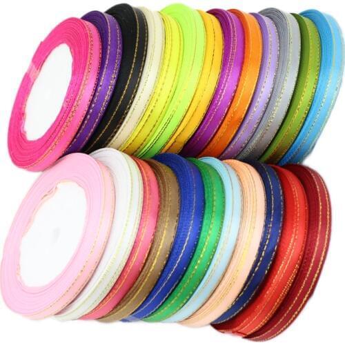 25 yards/roll) 6mm Gold Edged satin ribbon high quality gift packaging ribbons