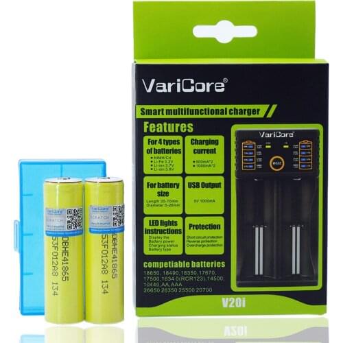 2PCS HE4 3.7V 2500mAh 18650 li-ion battery for Flashlight Toy Tools battery Add Pointed +1PCS VariCore V20I Charger