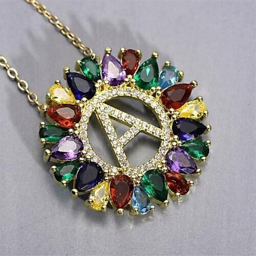 Fashion Rainbow AAA Zircon Charm Necklace Fashion Gold 26 Alphabet Letter Pendant Necklace Letter Necklaces Gift Discount