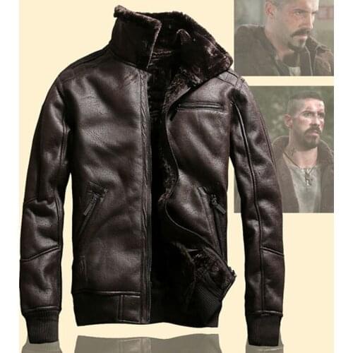 Old Fashion Vintage Mens Faux Fur Coats Winter Air Force Mans Fur Leather Jacket Plus Size US Style Flight Men Coats Velvet A913