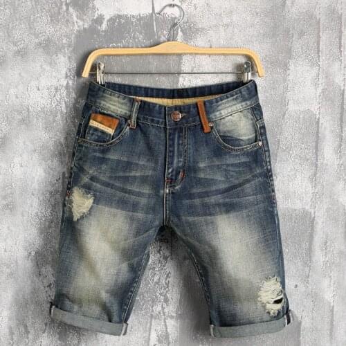 Summer Hole Jeans Shorts Masculina Vintage Ripped Short Jeans Homme Fashion Streetwear Hip Hop Jeans Hombre Denim Shorts Men
