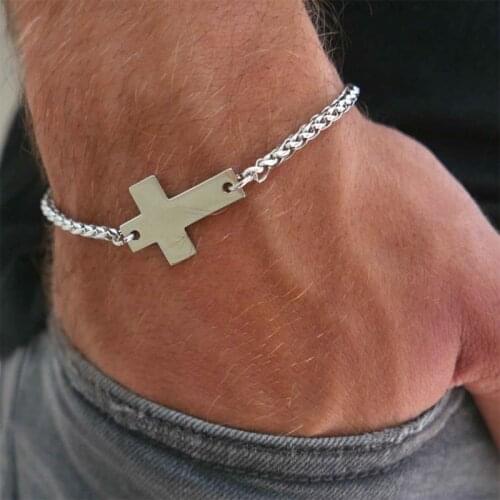 Stainless Steel Men Snake Men Chain Steel Bracelet Religious Christian Gift Bracelet for Men