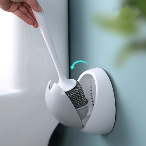 TPR Brush Head Toilet Brush No Dead Corners Household Wall-Mounted Shelf Wash Squat Toilet Brush Set Creative Bathroom Silicone
