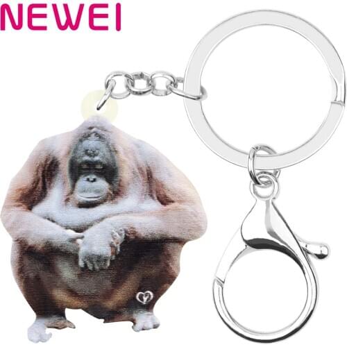 Newei Acrylic Cute Orangutan Keychains Key Ring Big Print Wild Animal Key Chain Jewelry For Teens Kids Men Funny Gift Car Charms