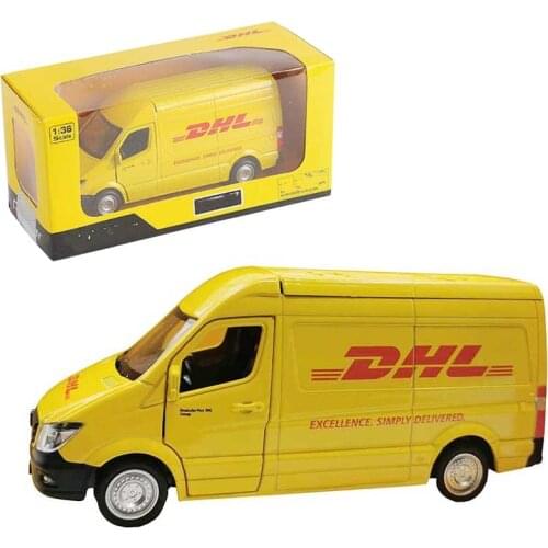 New 15CM 1/36 Commercial Metal Alloy Vehicle Express DHL Pull Back Diecasts Truck Model Toy Car Collection Gift birthday present