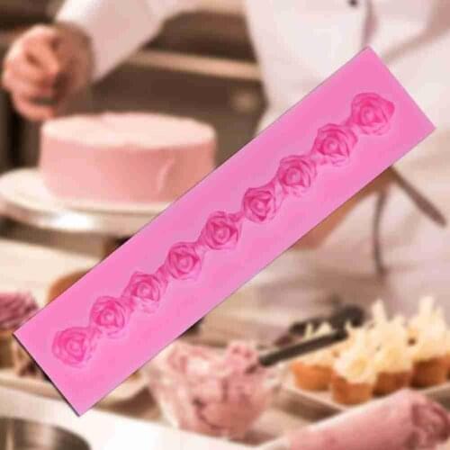 2021 New 1Pcs Long Roses Flowers Chocolate Wedding Baking Border Tools Cake Cake Mold Silicone DIY Decorating Mould Fondant Q7M3