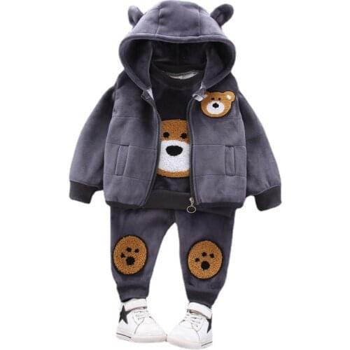 New Winter Baby Girl Clothes Suit Children Boys Cartoon Hooded Vest T-Shirt Pants 3Pcs/Set Toddler Sport Costume Kids Tracksuits
