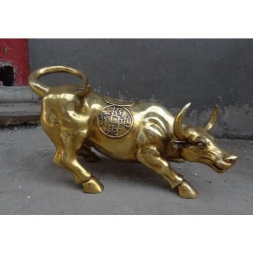 Song voge gem S2797 20" Chinese Brass Decoration Year Zodiac Wealth ZhaoCai JinBao Bull Ox Statue