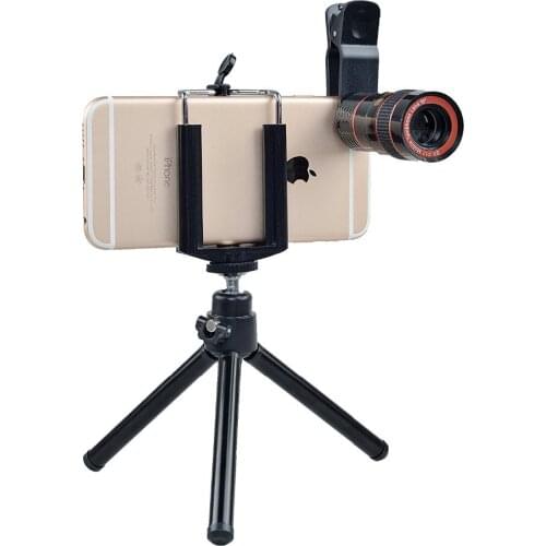 Portable Tripod with Telescope Telephoto Camera Lens 8X Zoom Manual Focus Clip-on Camera Lens for iPhone Samsung XIAOMI phone