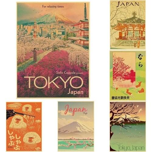 Travel In Japan for Relaxing Times Retro Kraft Paper Posters Nara Fuji Tokyo City Postcard for Home Bar Wall Stickers Decorative