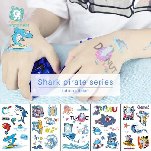 Rocooart Pirate Shark Tattoo For Kid Cartoon Fake Taty Children Tatuajes Temporales Body Art Waterproof Temporary Tattoo Sticker