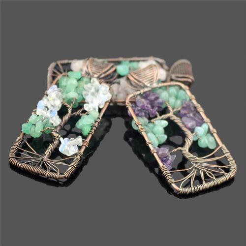 Retail 1pc Natural stone Crystal gravel life tree Natural crystal gravel pendant square life tree wishing tree pendant