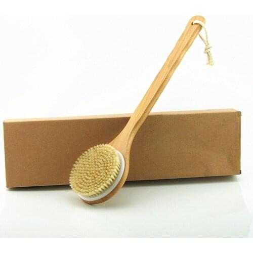 Bath Dry Body Brush Natural Bristles Back Scrubber With Long Wooden Handle For Cellulite And Exfoliating Full Body Massage