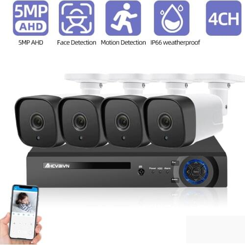 5MP Camera Video Surveillance System 4CH AHD DVR Kit 2/4PC 5.0MP HD Indoor Outdoor CCTV Camera P2P Home Security System Set HDMI