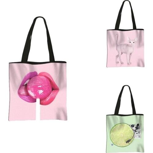 Hot Sale Dream Colorful Fun Print Handbag Women Shoulder Bags Lips Lollipop High Quality Beach Shopping Bag Gift