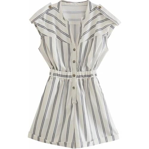 Za Women New Summer Casual Pants V-Neck Short Sleeve Shorts Striped Jumpsuit Bodycon Trousers XITIMEAO