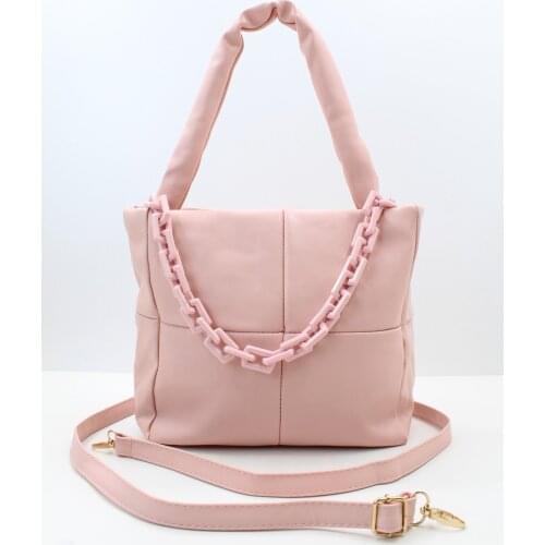 Women Powder Fuller Leather Chain Detail Hand Shoulder Bag Paris