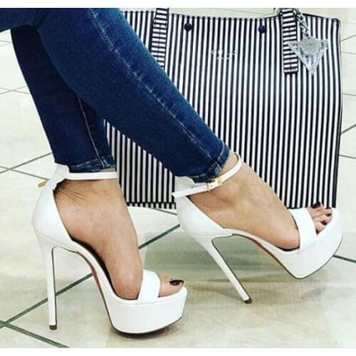Moraima Snc White Leather High Heel Shoes Woman Open Toe Platform Ankle Strap Sandal Sexy Cutouts Gladiator Shoes Dress Heels