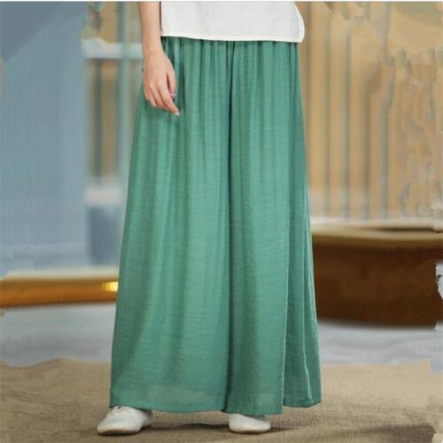 2020 Women Summer High Waist Wide Leg Pants Tie on Side Casual Straight Trousers Solid Cotton Female Pants Plus Size 6XL 7XL