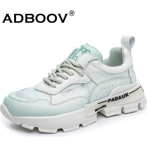 ADBOOV Genuine Leather Casual Sneakers Women Breathable Fashion Summer Shoes Ladies