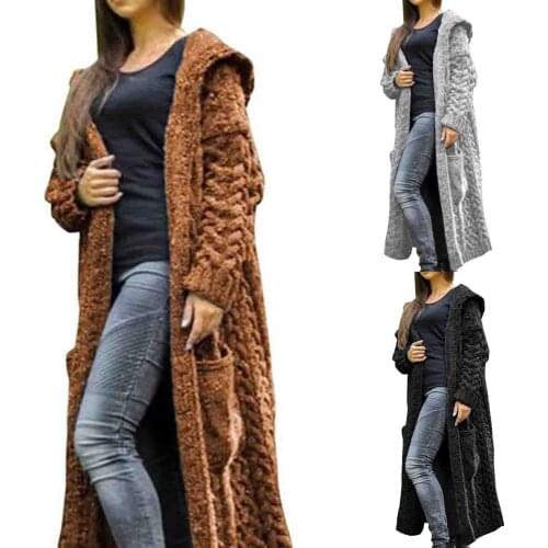 Cardigan Women Solid Color Lazy Wind Long Sleeve Braid Knit Cardigan Hooded Sweater Coat Overcoat Loose Ladies Sweaters Coat