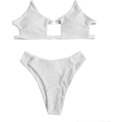 Womens Bikini Sexy Solid Color Transparent Straps Bathing Suit Hollow Out Bra Briefs Female Two Pieces Set Swimsuit for Summer