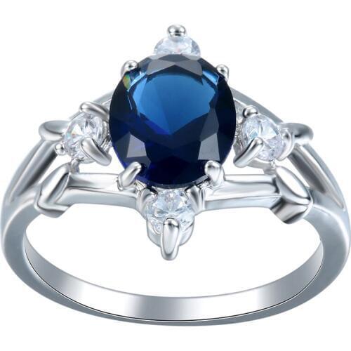 Fashion silver plated cross flower finger Rings jewelry new luxury royal blue princess CZ wedding Engagement Ring for women