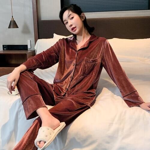 Winter Pyjamas Womens Long-sleeved Long Pants Pajamas Set Thick Velvet Solid Sleepwear Korean Simple Home Wear Lace Loungewear