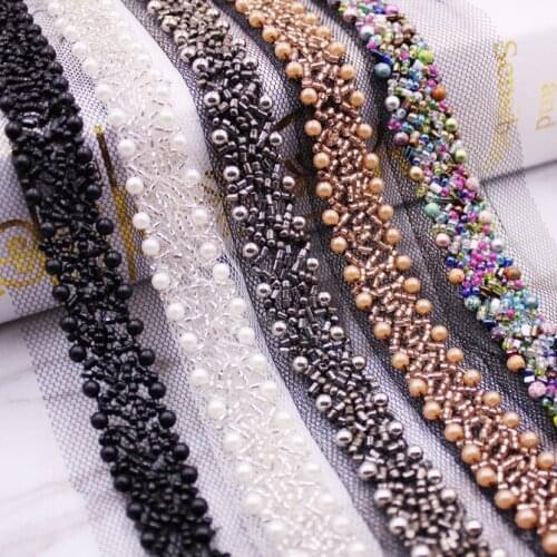 10yard Handmade White Black Grey Beads Lace Trim Ribbon Mesh Fabric Applique Sewing Accessories Crafts For Clothes Wedding Dress