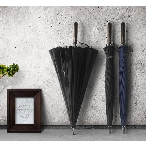 2pcs/lot 100cm Hand open anti-thunder 24 fiberglass ribs solid colour business windproof umbrella water repellent wooden parasol